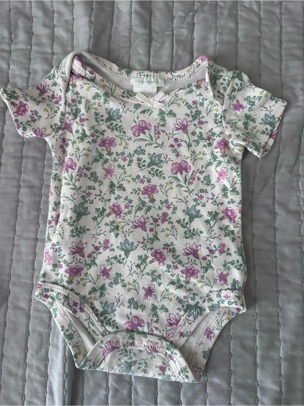 Laura Ashley Pink Floral Onesie with Purple Ribbed Leggings